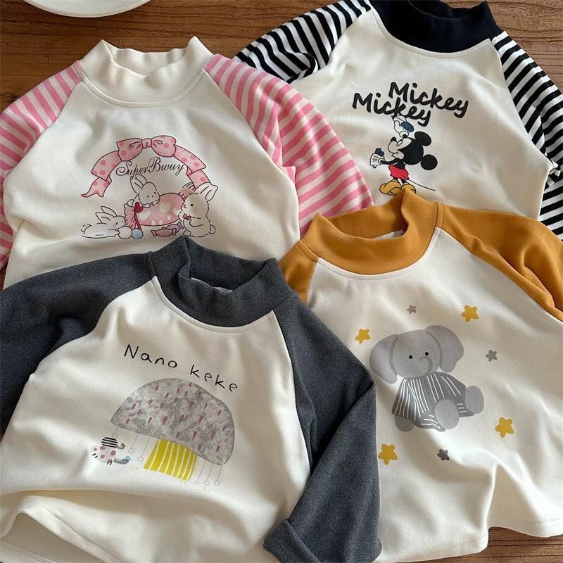 Kids Cartoon High Collar Long Sleeve T-Shirt Spring Casual Top