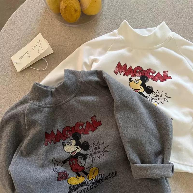 Kids Fleece Mickey Cartoon Long Sleeve T-Shirt Winter Base Top