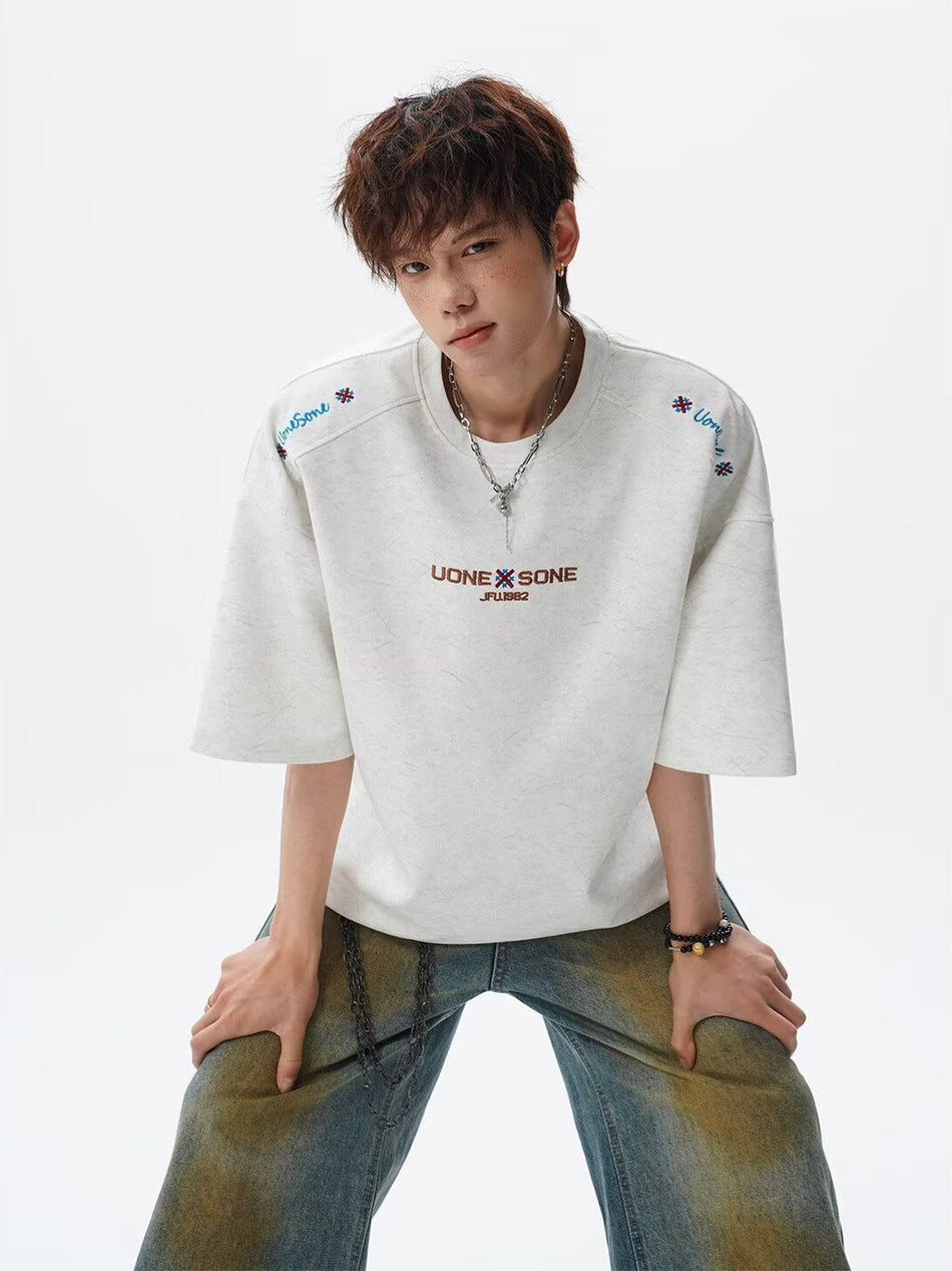 Men's Embroidered Stitch Detail Loose Fit T-Shirt