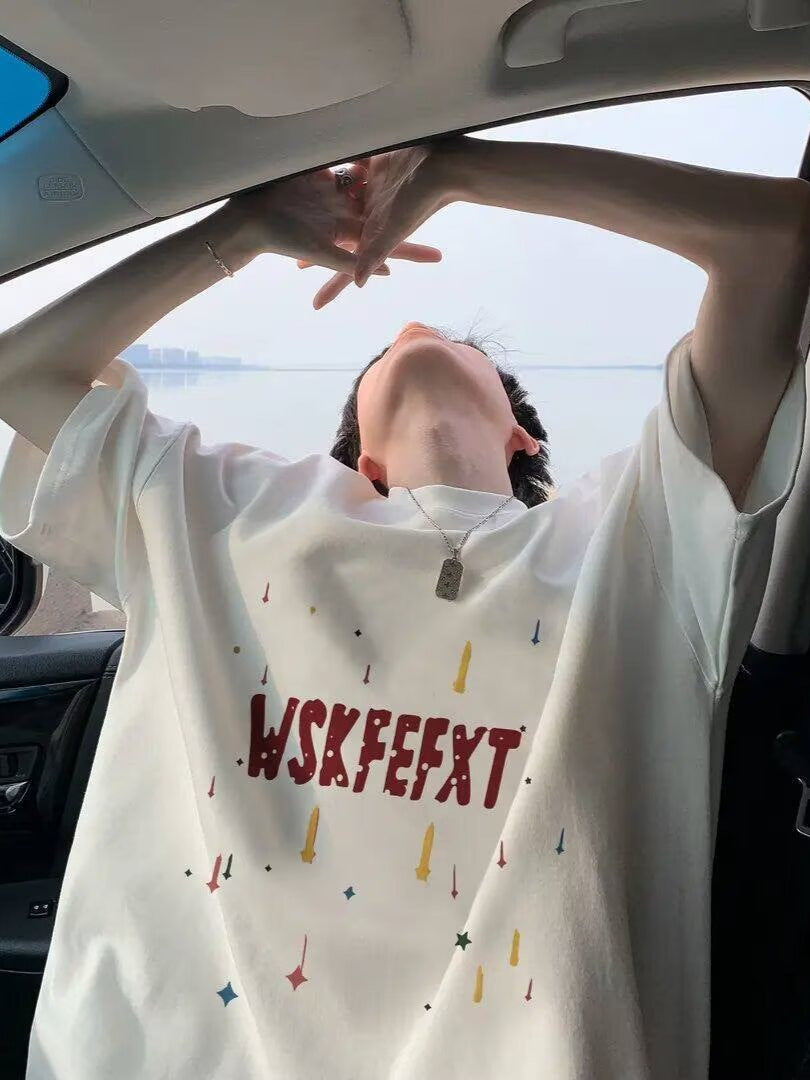 Men's Cotton Retro Letter Print Loose Fit T-Shirt
