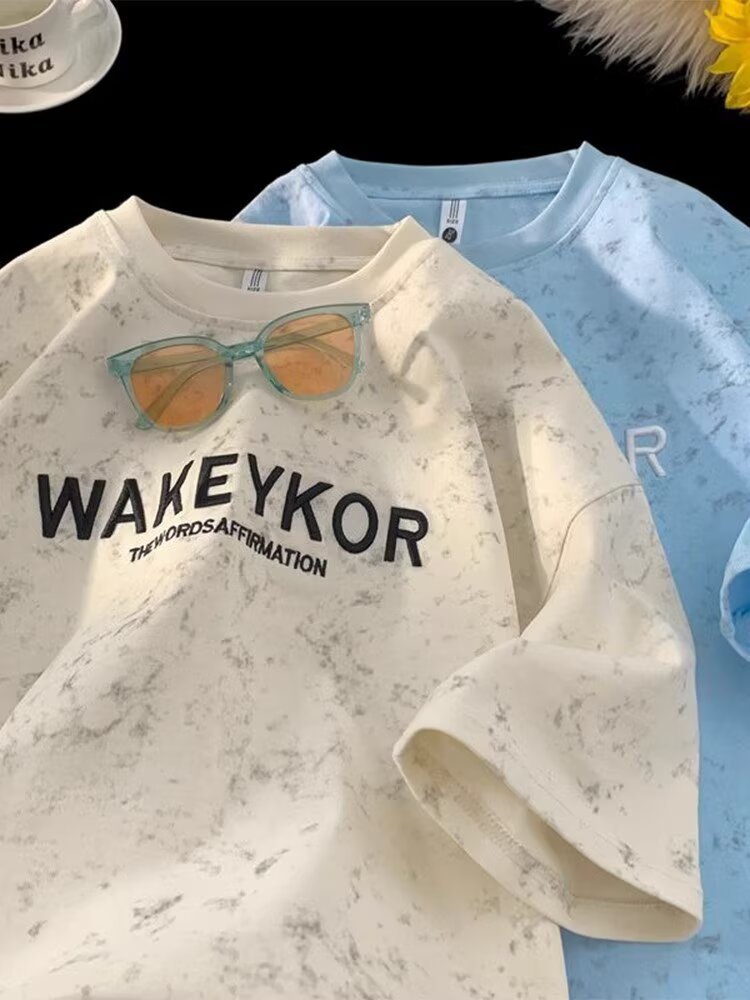 Men's Heavy Cotton Tie-Dye Embroidered Retro T-Shirt