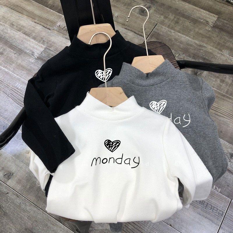 Kids Velvet Cartoon Long Sleeve T-Shirt Half High Collar Base Top
