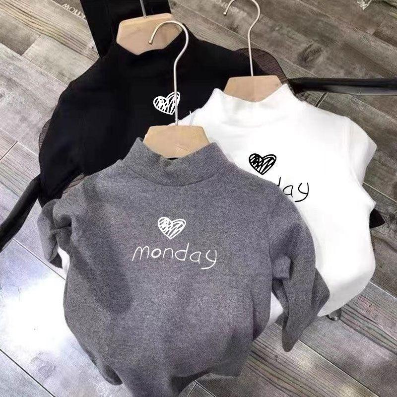 Kids Velvet Cartoon Long Sleeve T-Shirt Half High Collar Base Top