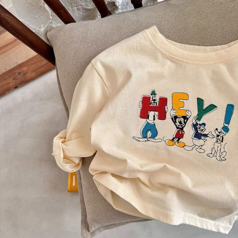 Kids Cotton Mickey Cartoon Long Sleeve T-Shirt Casual Base Top