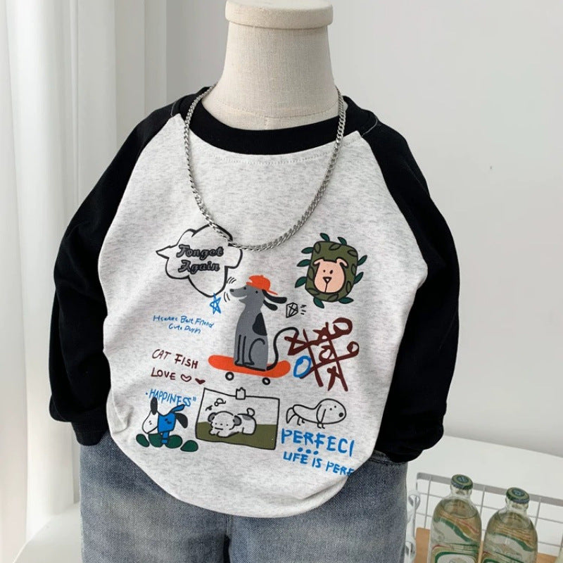 Kids Cotton Cartoon Long Sleeve T-Shirt Casual Stitching Base Top