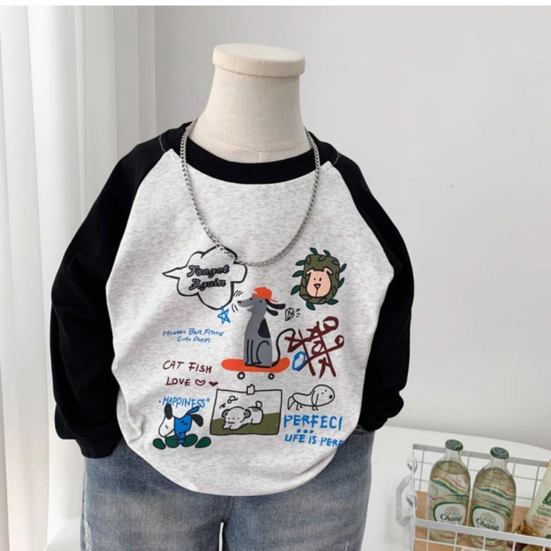 Kids Cotton Cartoon Long Sleeve T-Shirt Casual Stitching Base Top