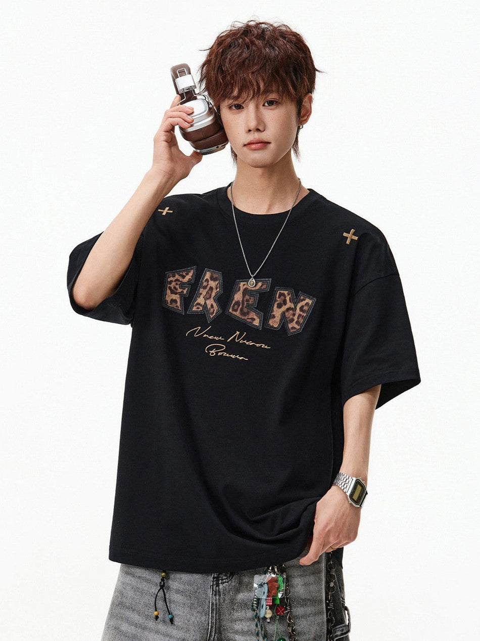 Men's Cotton Leopard Print Loose Fit T-Shirt
