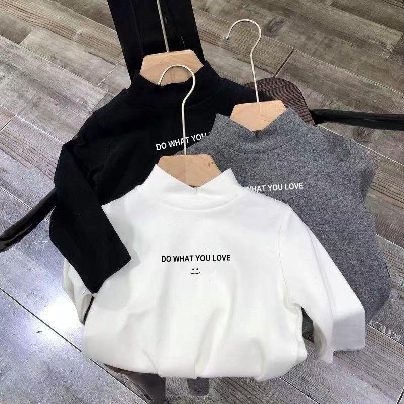 Kids Velvet High Collar Long Sleeve Base Shirt Cartoon Warm Top