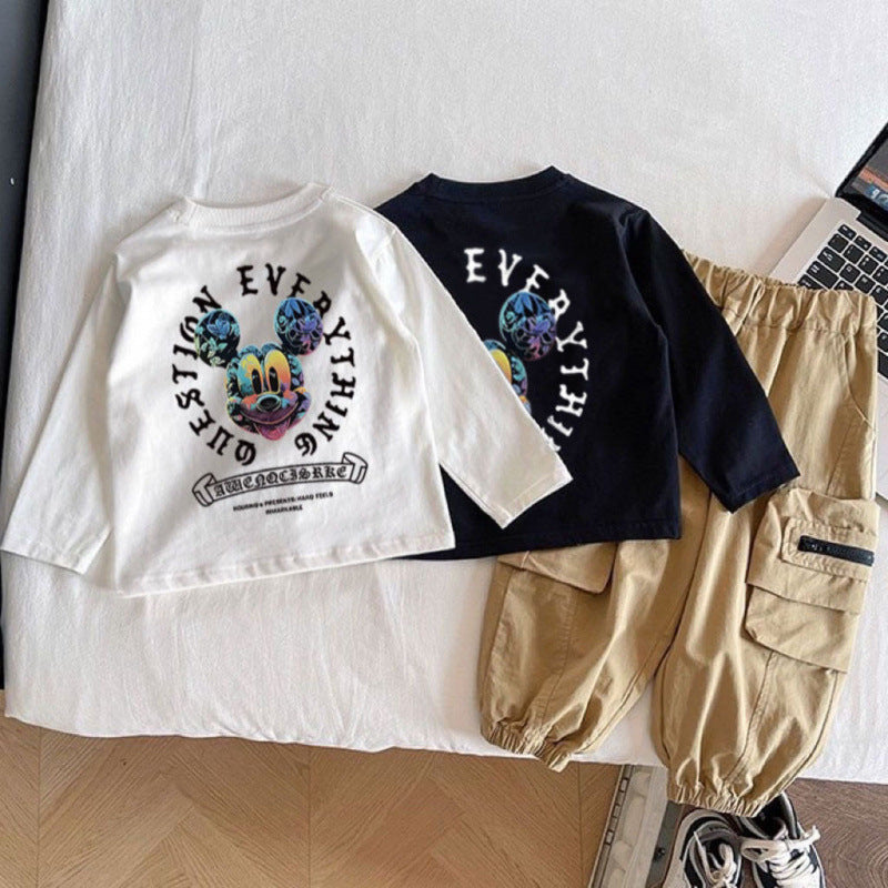 Kids Cotton Mickey Cartoon Long Sleeve T-Shirt Casual Base Top