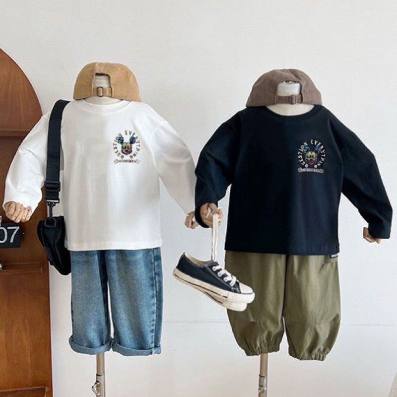 Kids Cotton Mickey Cartoon Long Sleeve T-Shirt Casual Base Top
