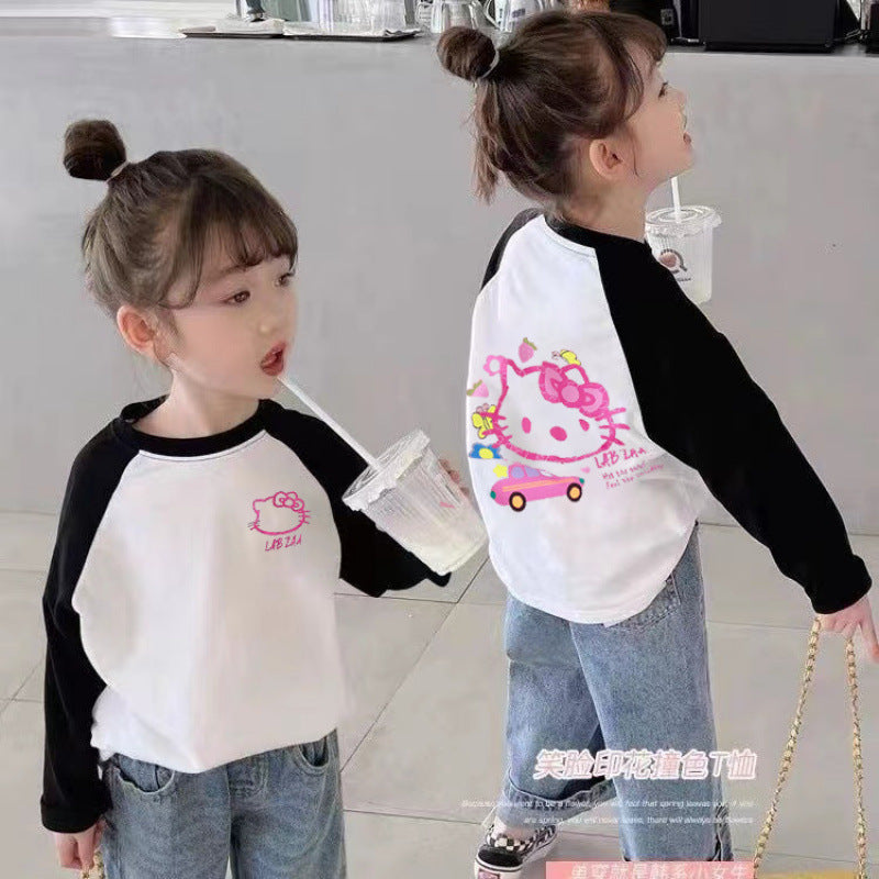 Kids Cotton Cartoon Cat Long Sleeve T-Shirt Casual Base Top