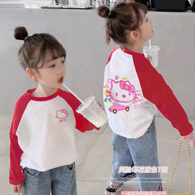 Kids Cotton Cartoon Cat Long Sleeve T-Shirt Casual Base Top