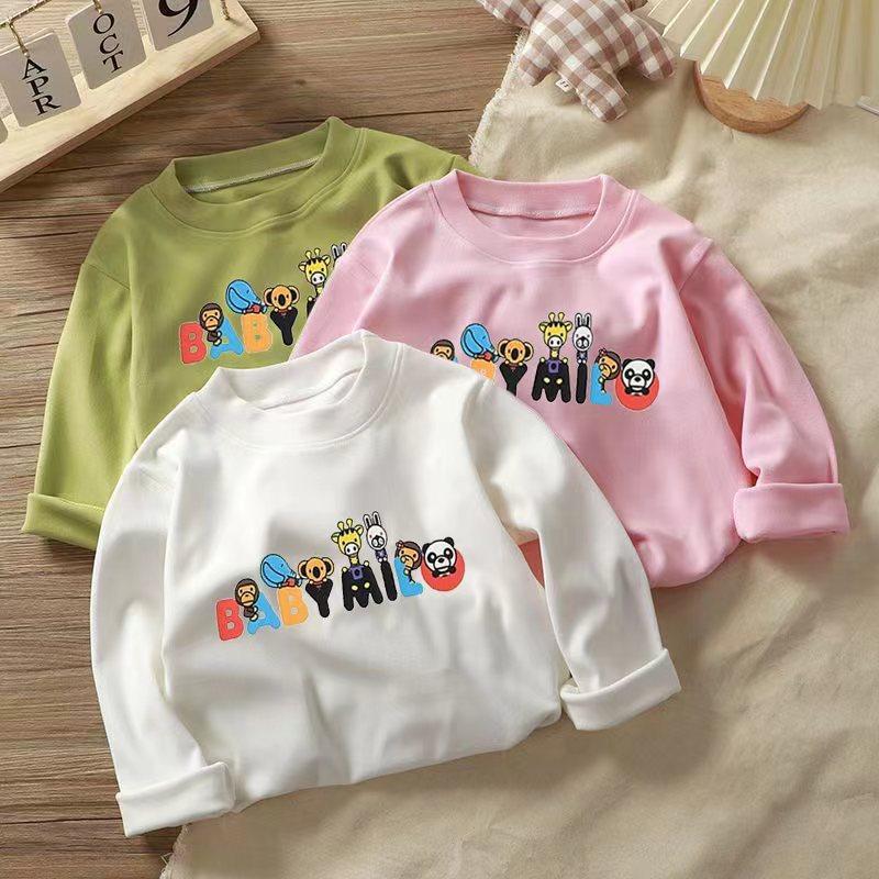 Kids Velvet Cartoon Long Sleeve T-Shirt Soft Casual Base Top
