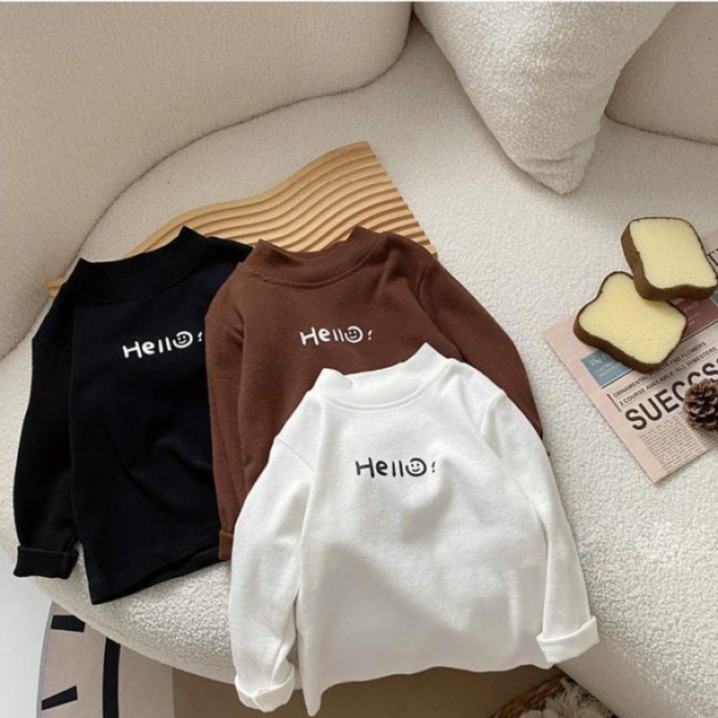 Kids Velvet High Collar Long Sleeve Base Shirt Casual Warm Top
