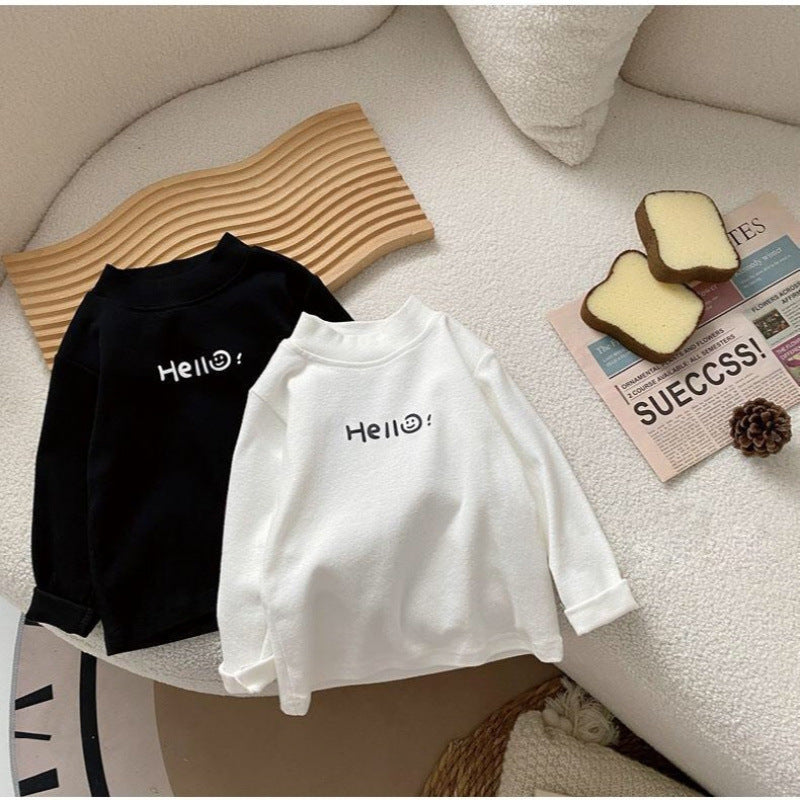 Kids Velvet High Collar Long Sleeve Base Shirt Casual Warm Top