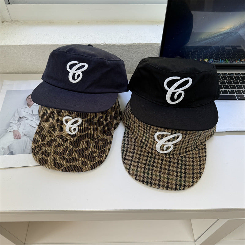 Vintage Plaid Embroidery Flat Brim Baseball Cap Unisex