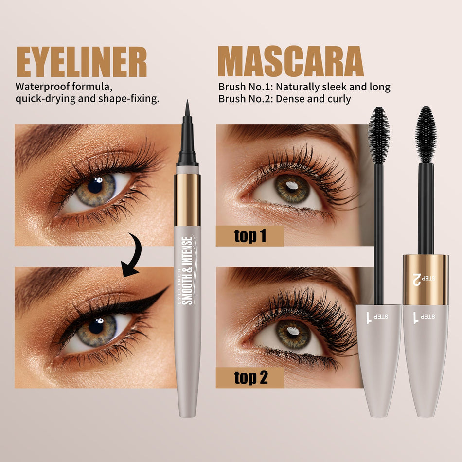 Dual-Effect Waterproof Curling Mascara Set Natural Volume