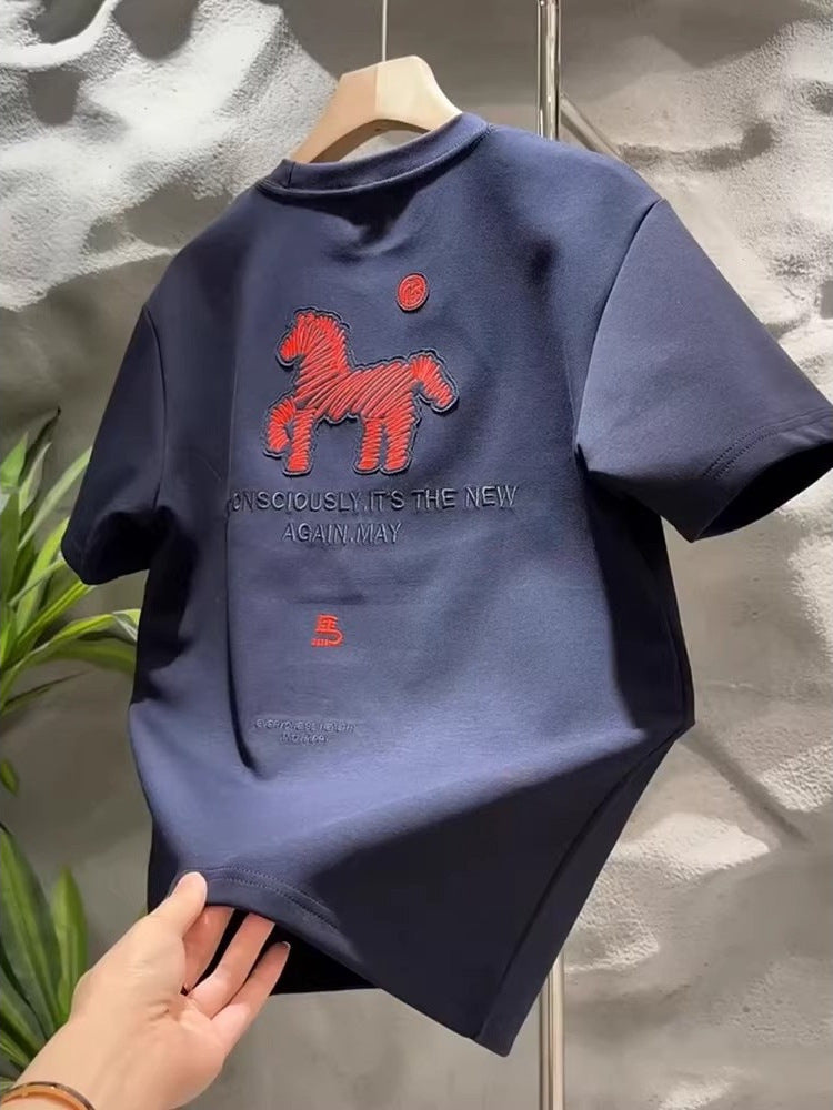 Men's Embroidered Cotton Loose Fit Casual T-Shirt