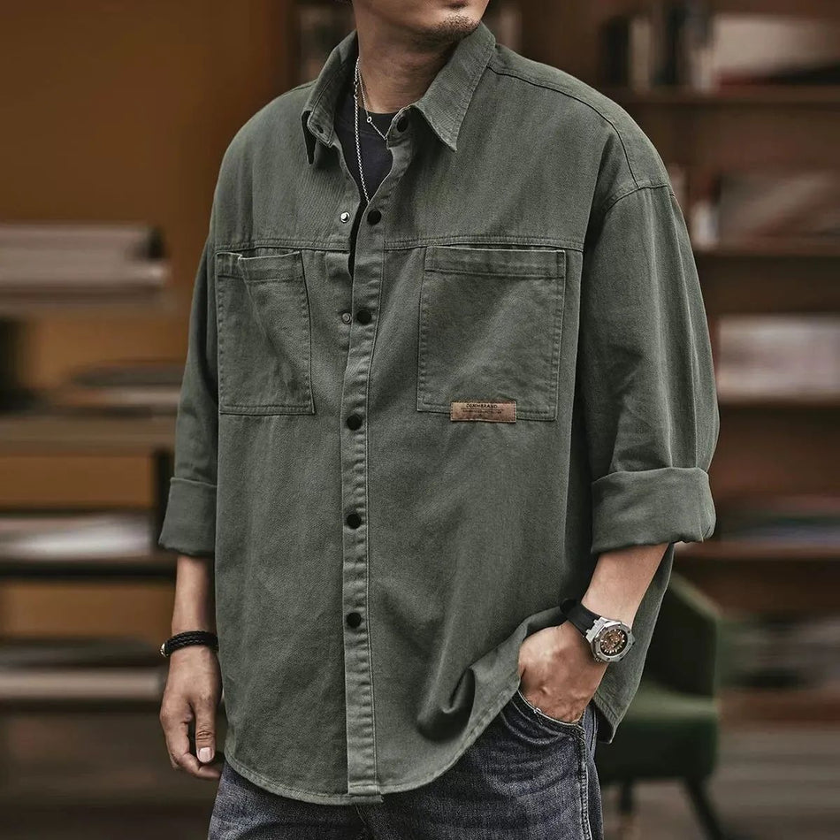 Men's Loose Fit Work Shirt Jacket Cardigan