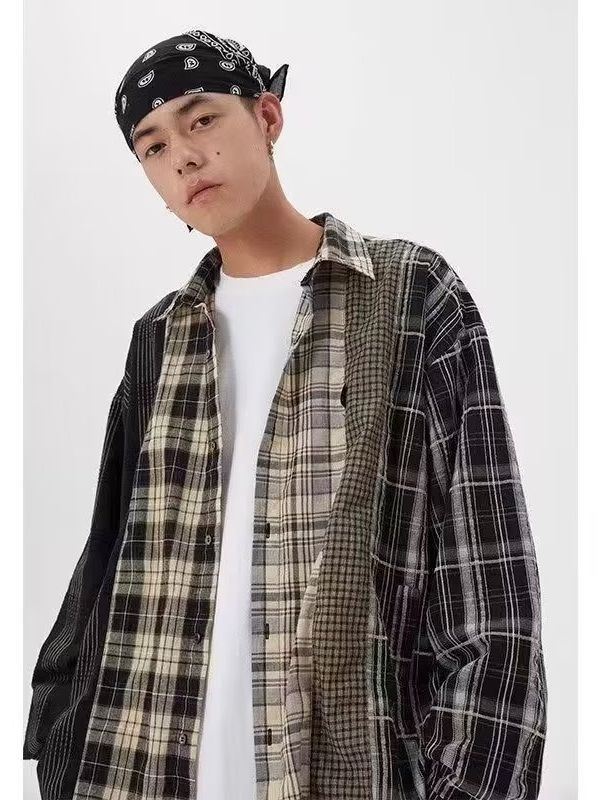 Men's Patchwork Plaid Street Style Shirt Jacket