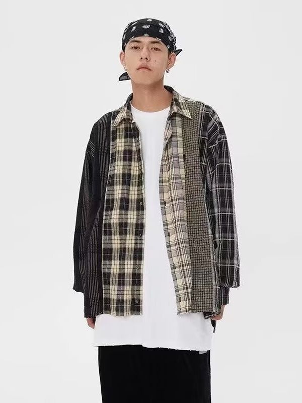 Men's Patchwork Plaid Street Style Shirt Jacket