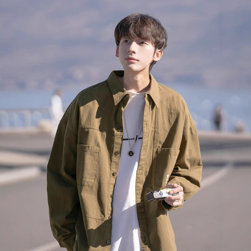 Men's Workwear Style Loose Fit Shirt Jacket