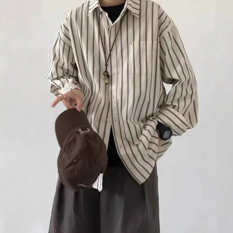 Men's Neutral Striped Long Sleeve Casual Shirt
