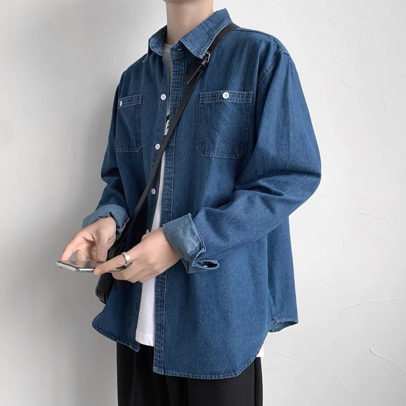 Men's Denim Turn-Down Collar Shirt Jacket