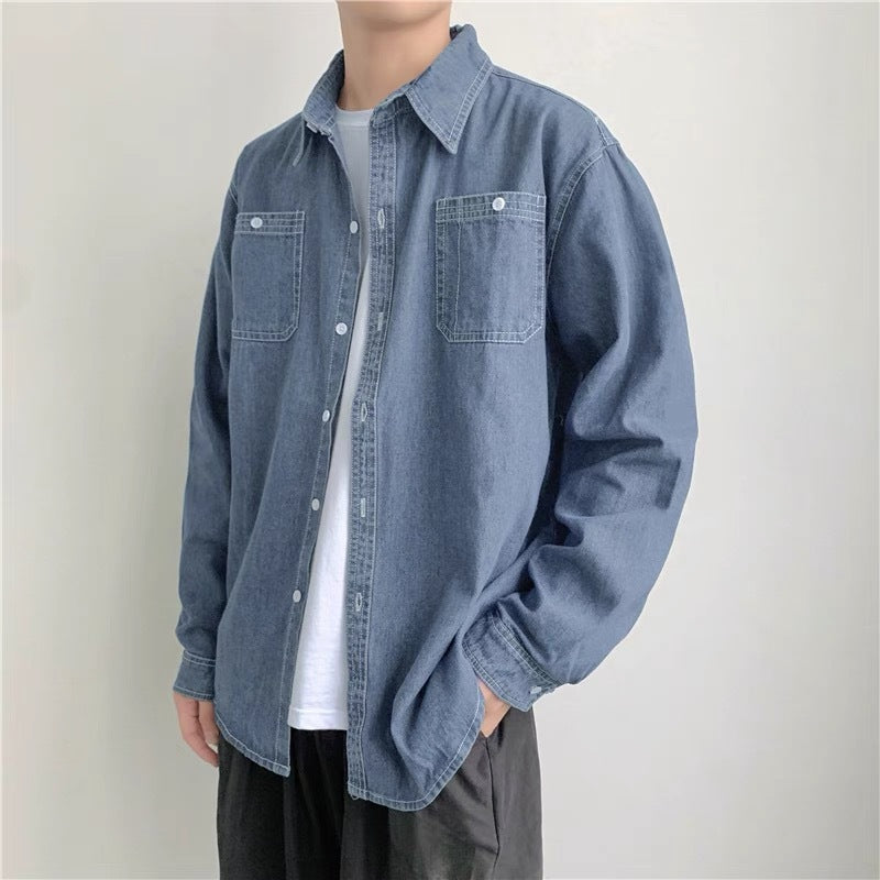 Men's Denim Turn-Down Collar Shirt Jacket