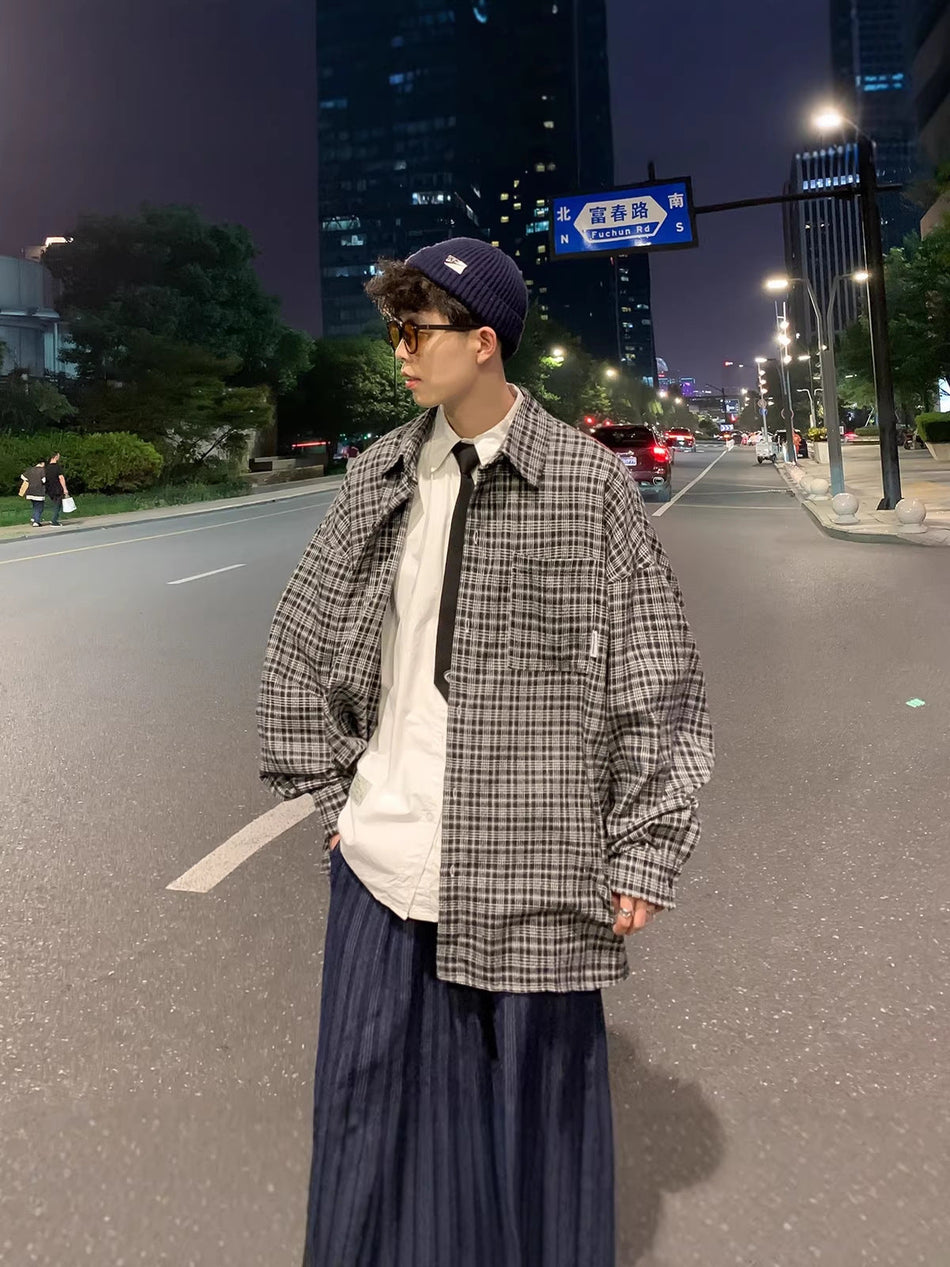 Men's Retro Contrast Plaid Shirt Jacket