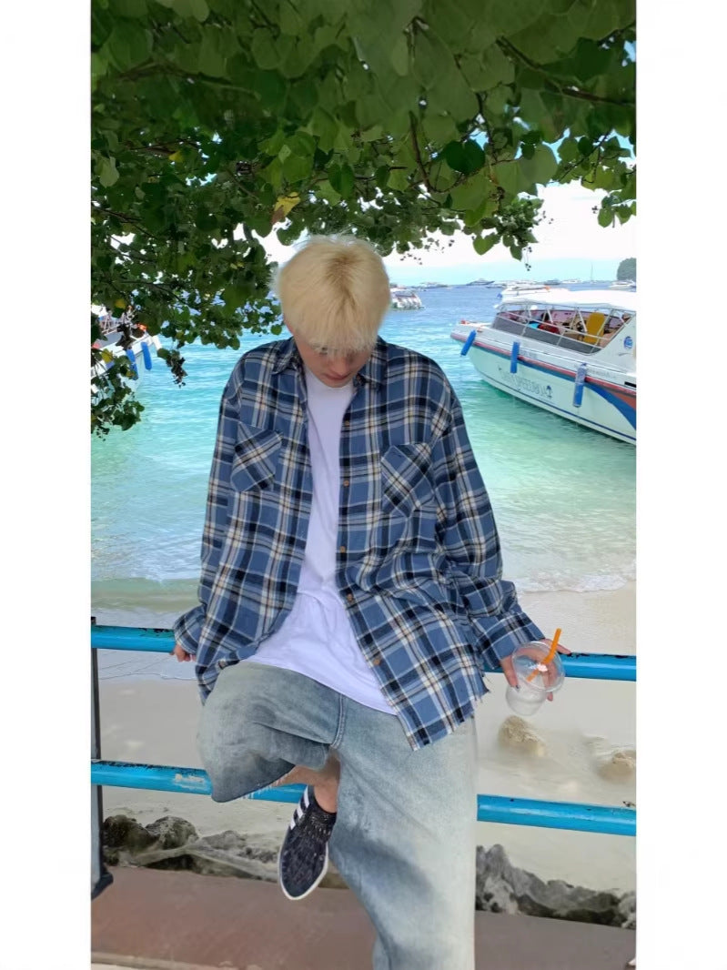 Men's Retro Plaid Loose Fit Shirt Jacket