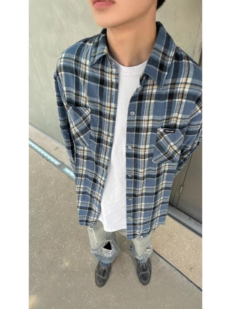 Men's Retro Plaid Loose Fit Shirt Jacket