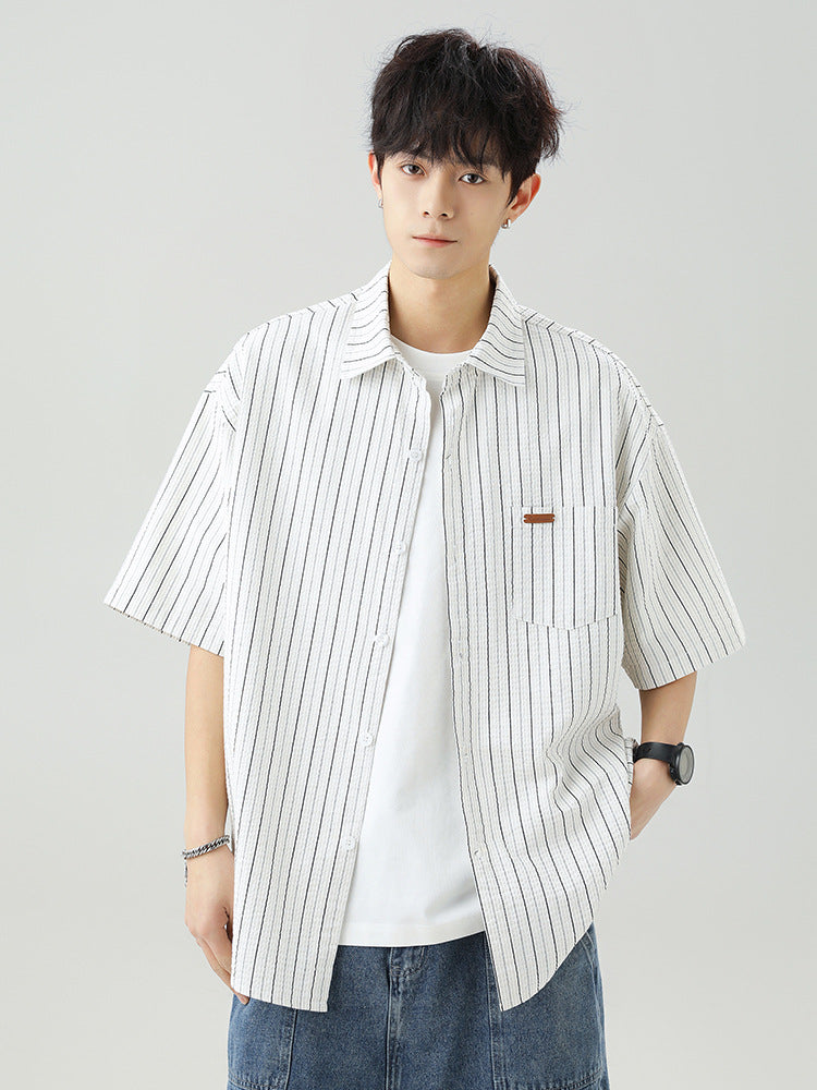Men's Color-Block Striped Loose Fit Shirt Jacket