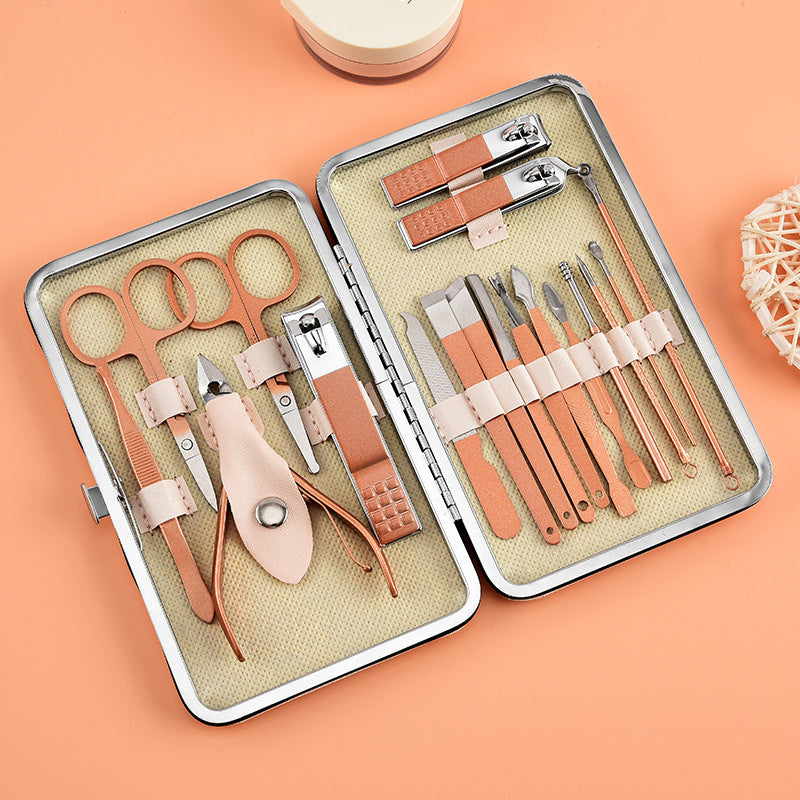 Rose Gold Stainless Steel Nail Clipper Manicure Set 18-Piece Kit
