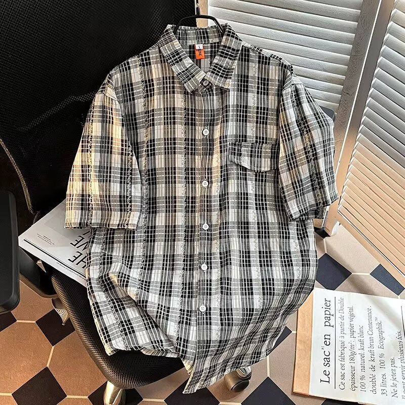 Men's Retro Contrast Plaid Loose Fit No-Iron Shirt