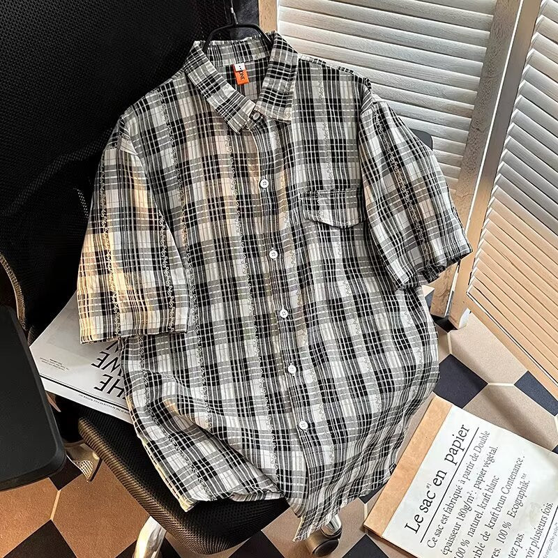 Men's Retro Contrast Plaid Loose Fit No-Iron Shirt