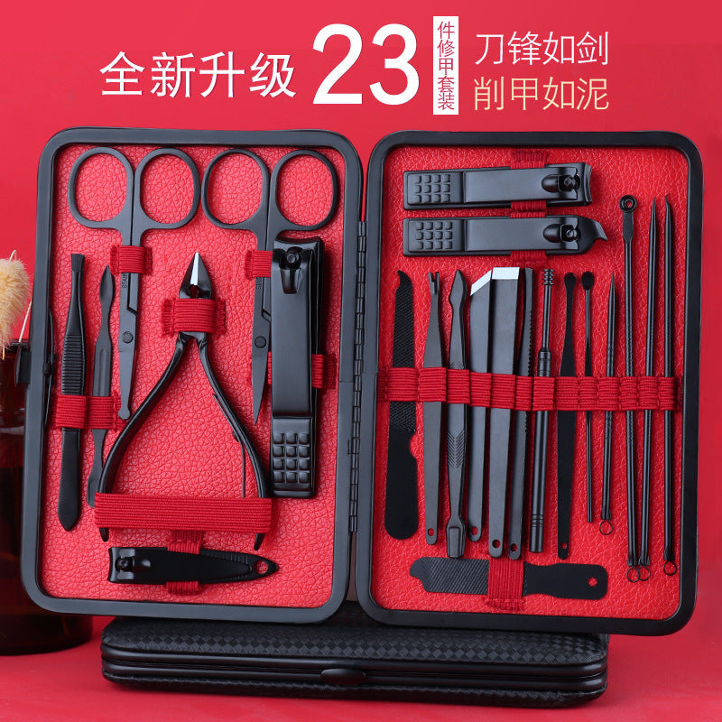 Stainless Steel Black Nail Clipper Set 23-Piece Manicure Kit