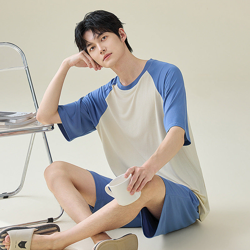 Men's Ice Silk Summer Pajama Set Short Sleeve