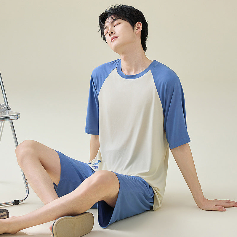 Men's Ice Silk Summer Pajama Set Short Sleeve