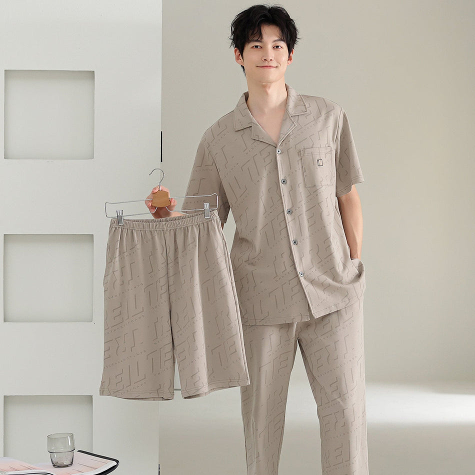 Men's Cotton Summer Pajama Set Three-Piece Lounge Wear