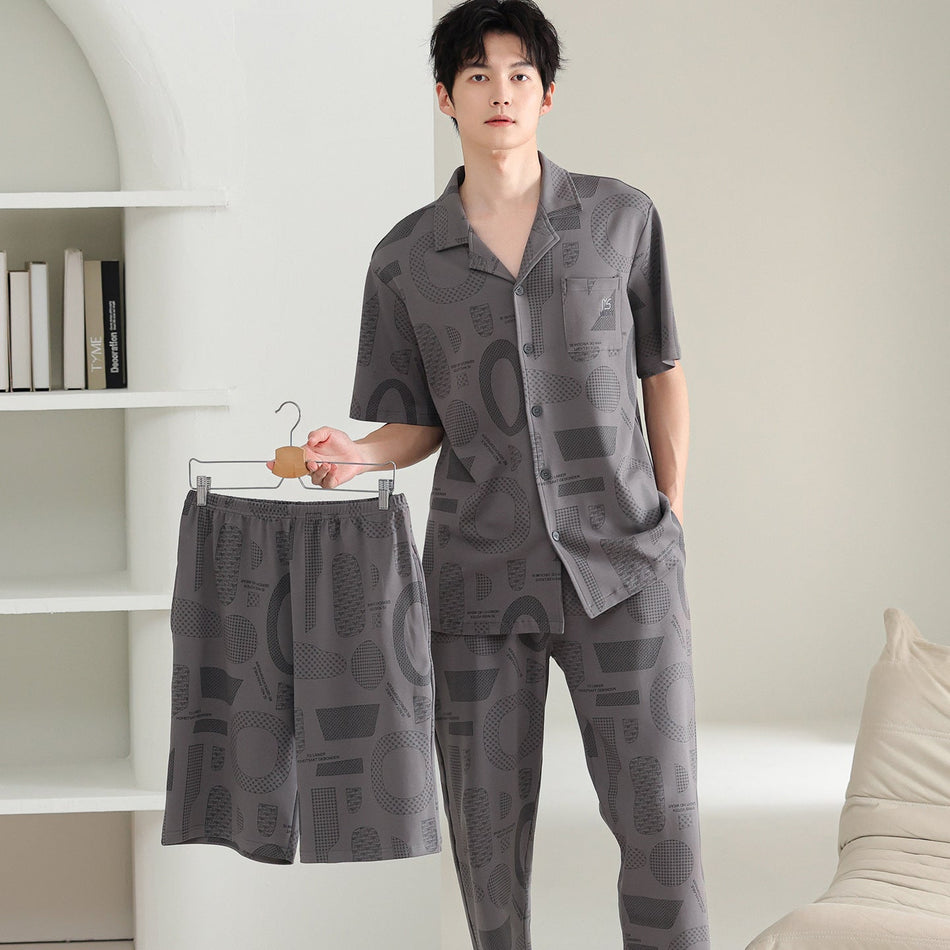 Men's Cotton Summer Pajama Set Three-Piece Lounge Wear