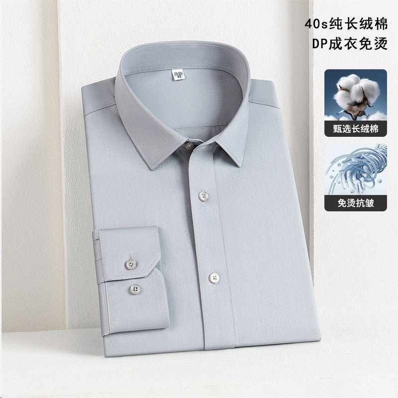 Men's Pure Cotton Non-Iron Business Shirt Long Sleeve Formal Wear