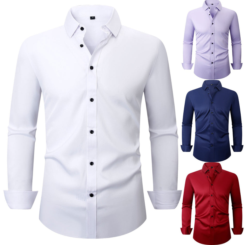 Men's Four-Way Stretch Business Shirt Slim Fit Long Sleeve