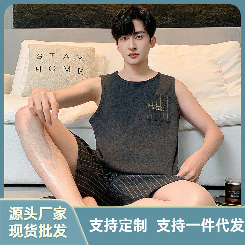 Men's Cotton Sleeveless Pajama Set with Shorts