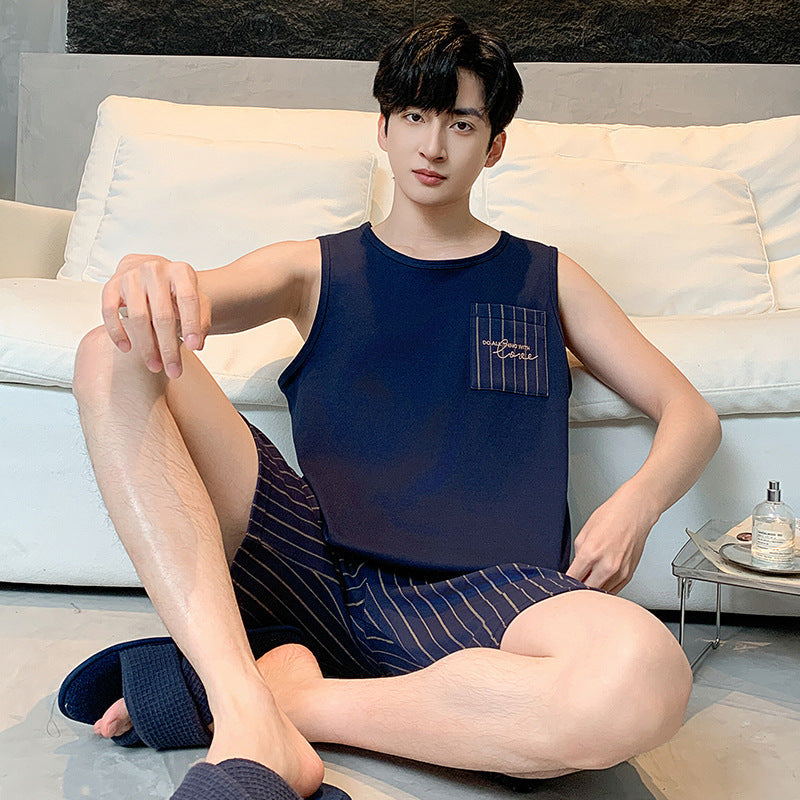 Men's Cotton Sleeveless Pajama Set with Shorts