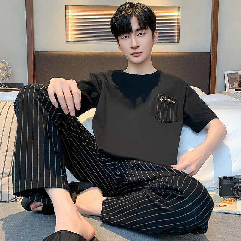 Men's Cotton Short Sleeve Pajama Set with Pants
