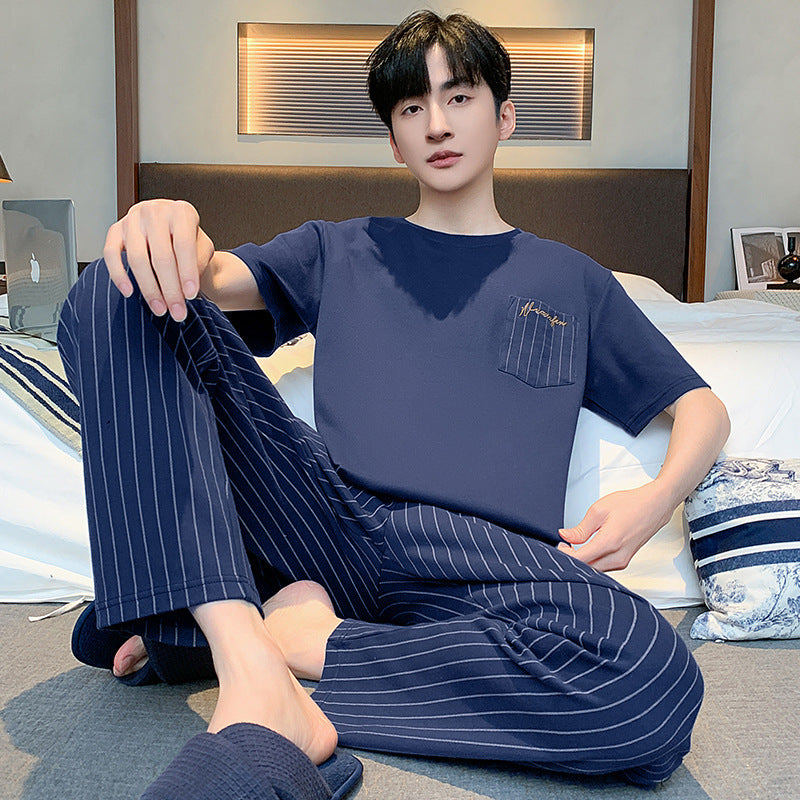 Men's Cotton Short Sleeve Pajama Set with Pants