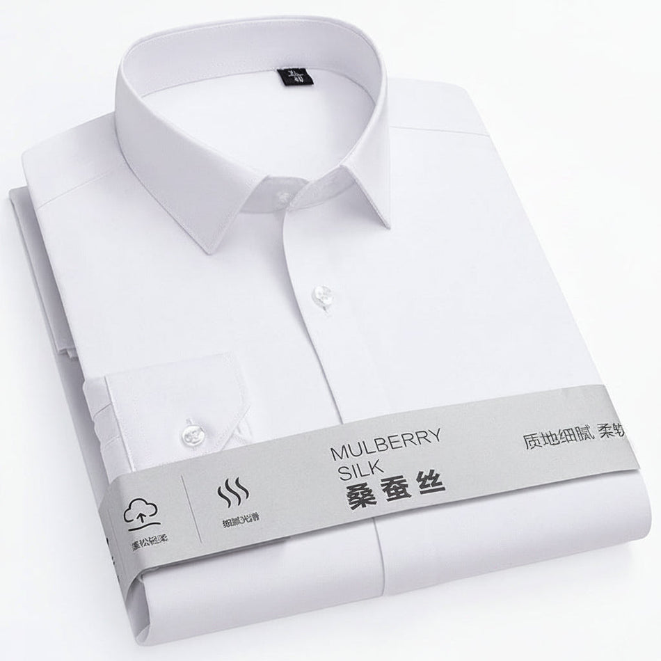 Men's Mulberry Silk Business Shirt Long Sleeve Anti-Wrinkle Slim