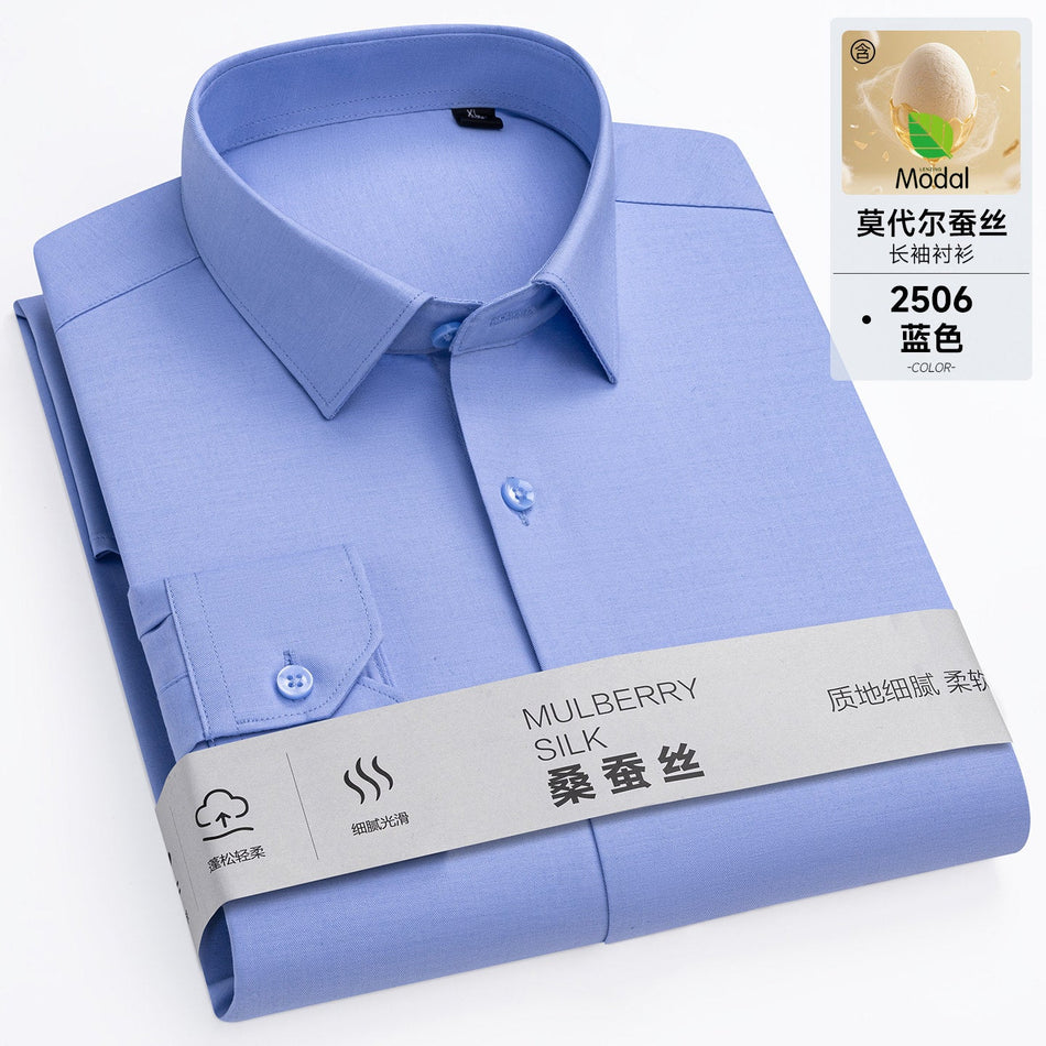 Men's Mulberry Silk Business Shirt Long Sleeve Anti-Wrinkle Slim