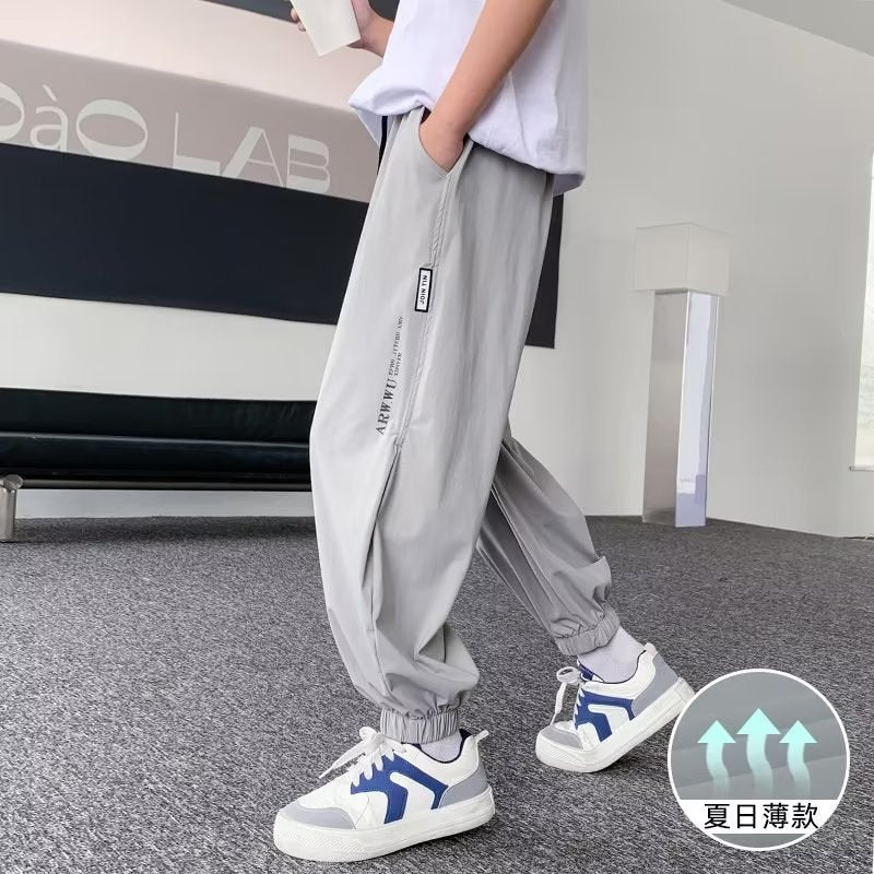 Boys Ice Silk Quick-Dry Casual Pants Loose Summer Trousers
